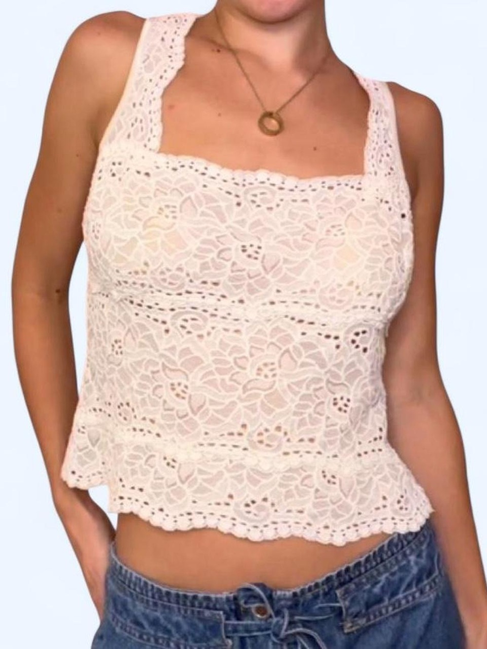 Vintage Cache White Floral Lace Tank Top